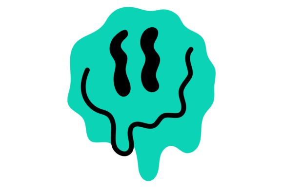 Melted Emoticon with Happy Smile. Retro Graphics