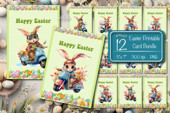 Printable Easter Bunny Card Bundle for Print Templates and Graphics