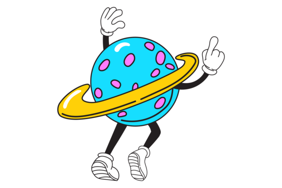 Retro Comic Planet Character. Cartoon Fu Graphics